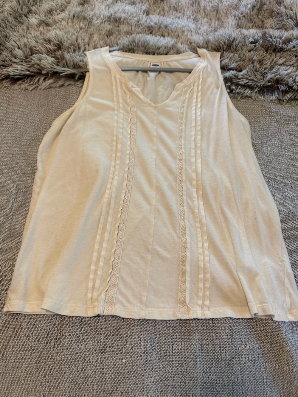 Old Navy Cream Pintuck Lace-Trim Tank Top